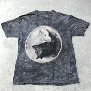 The Mountain Yin Yang Wolves T-Shirt Mens XL Y2K Wolf Animal Print Tie Dye